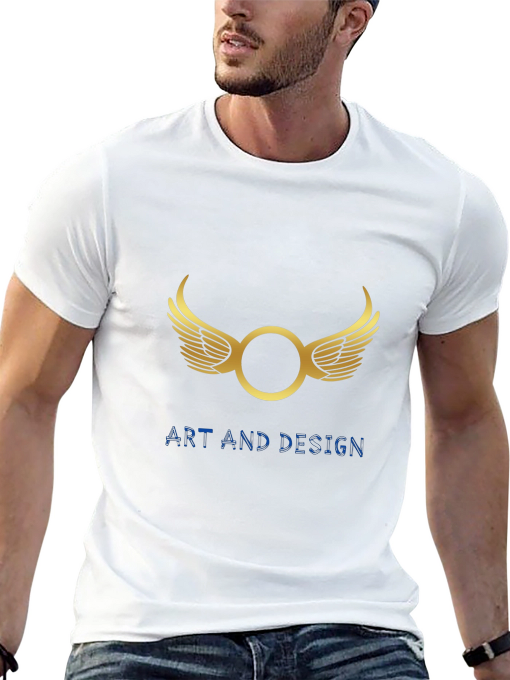 Mens Black Graphic Tee - Wings Art Design