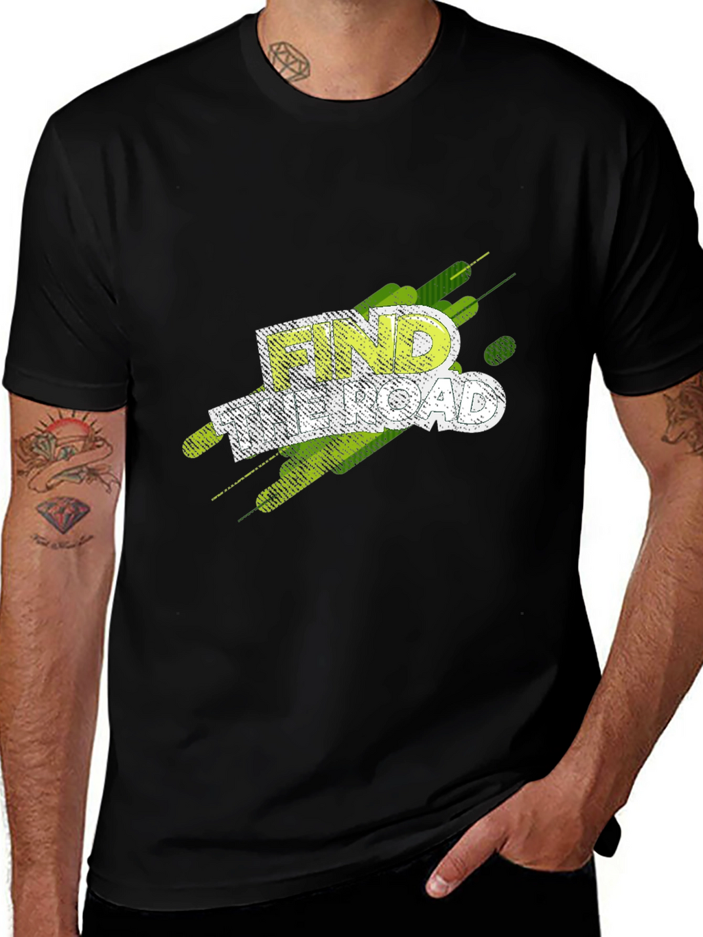 Find Your Road Graphic T-Shirt - Black Casual Tee