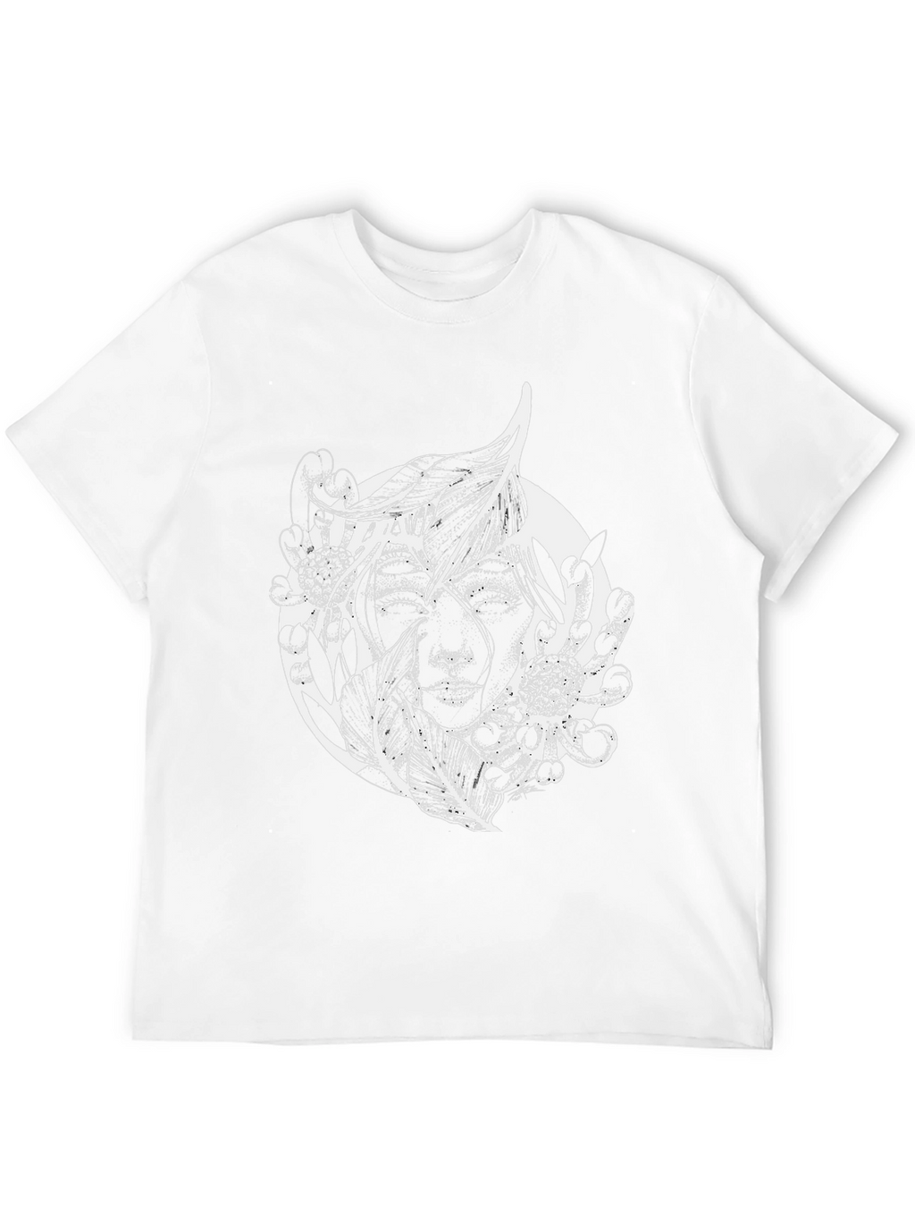 Black T-Shirt with Abstract Floral Face Design