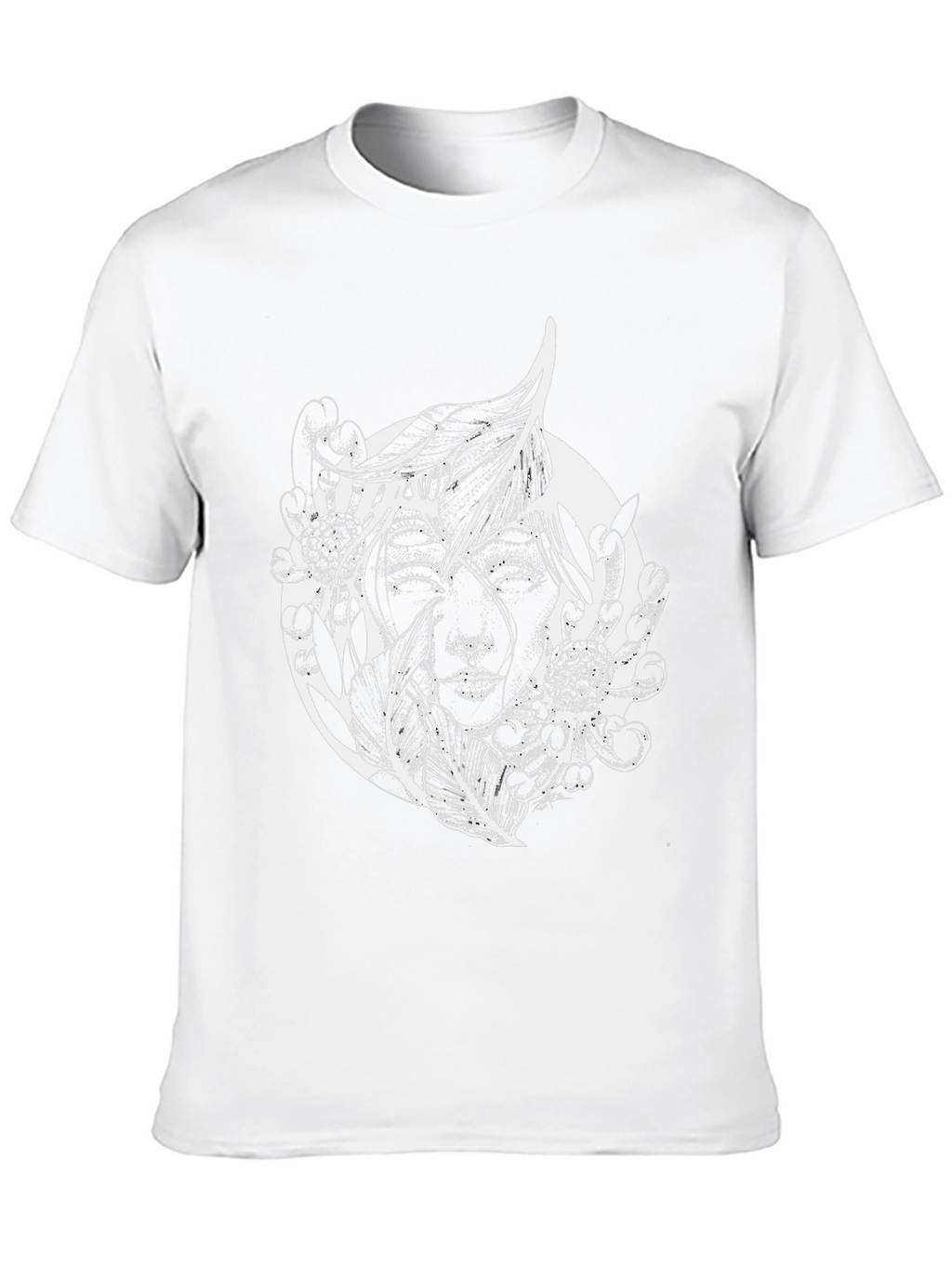 Black T-Shirt with Abstract Floral Face Design