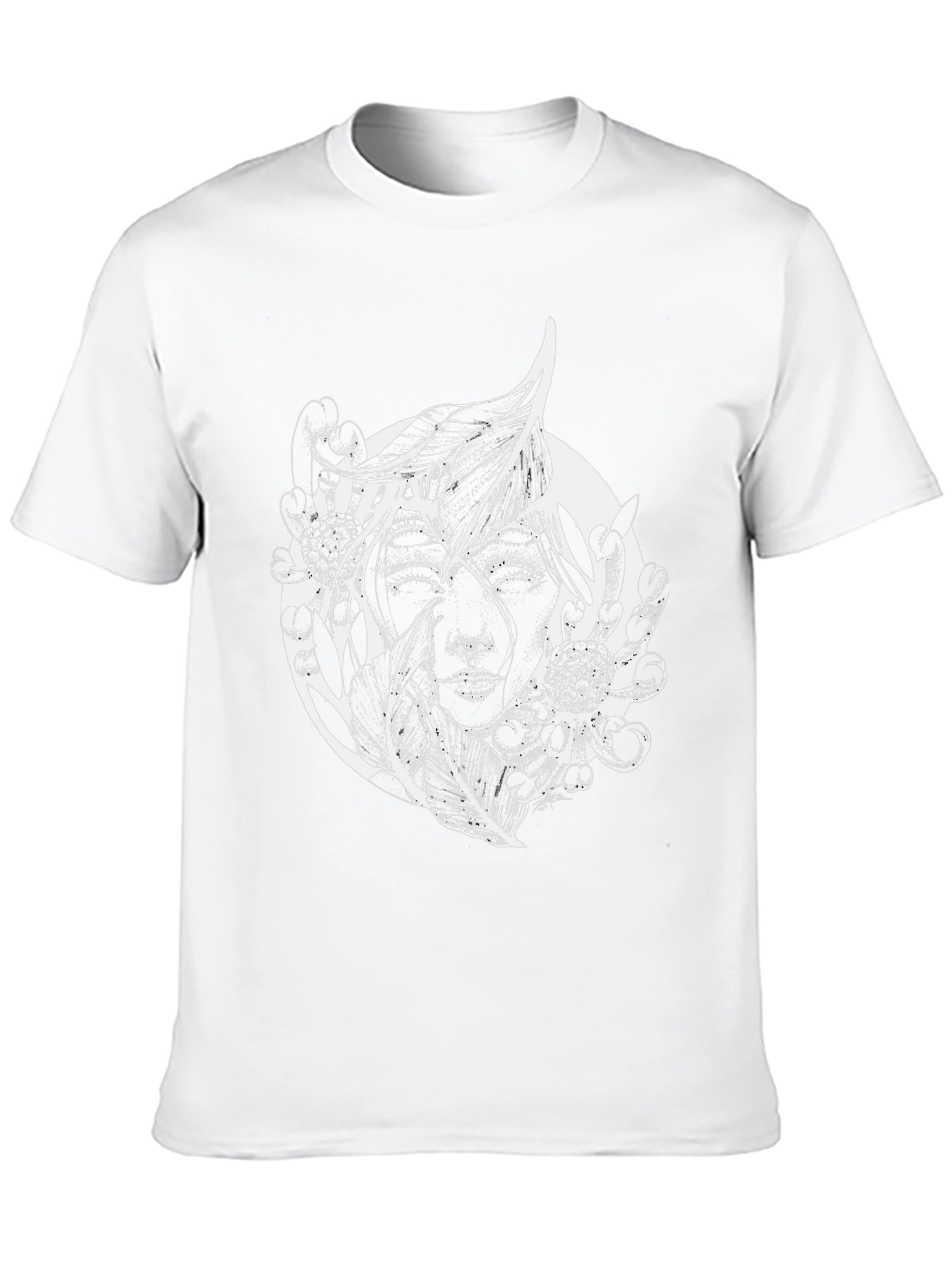 Black T-Shirt with Abstract Floral Face Design