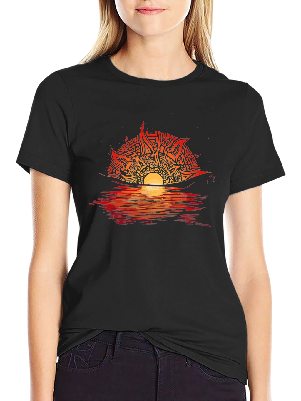 Sunset Graphic Tee - Unique Tribal Sun Design