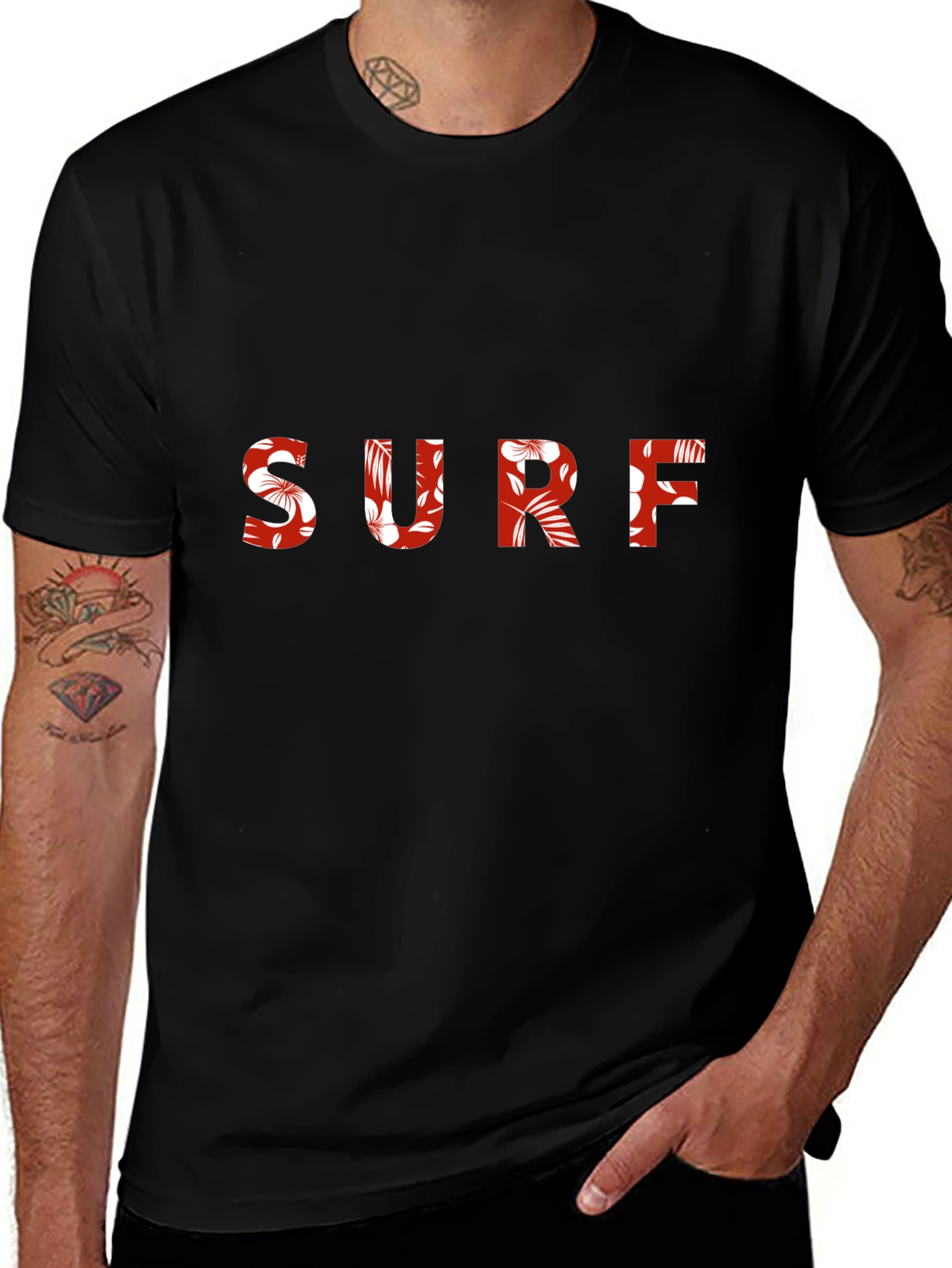 Floral Surf Tee - Black Cotton Graphic T-Shirt