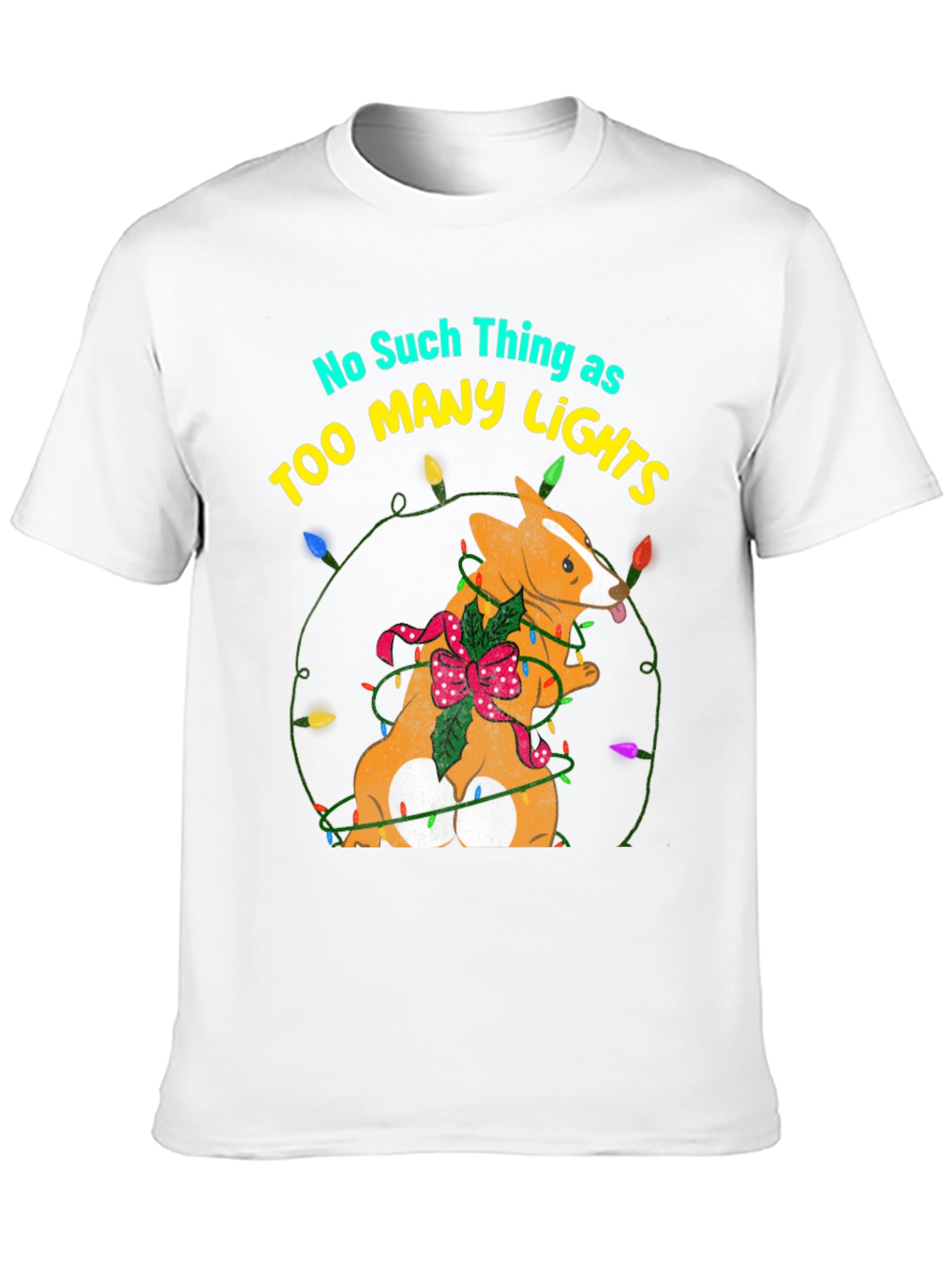 Too Many Lights Corgi Christmas Tee