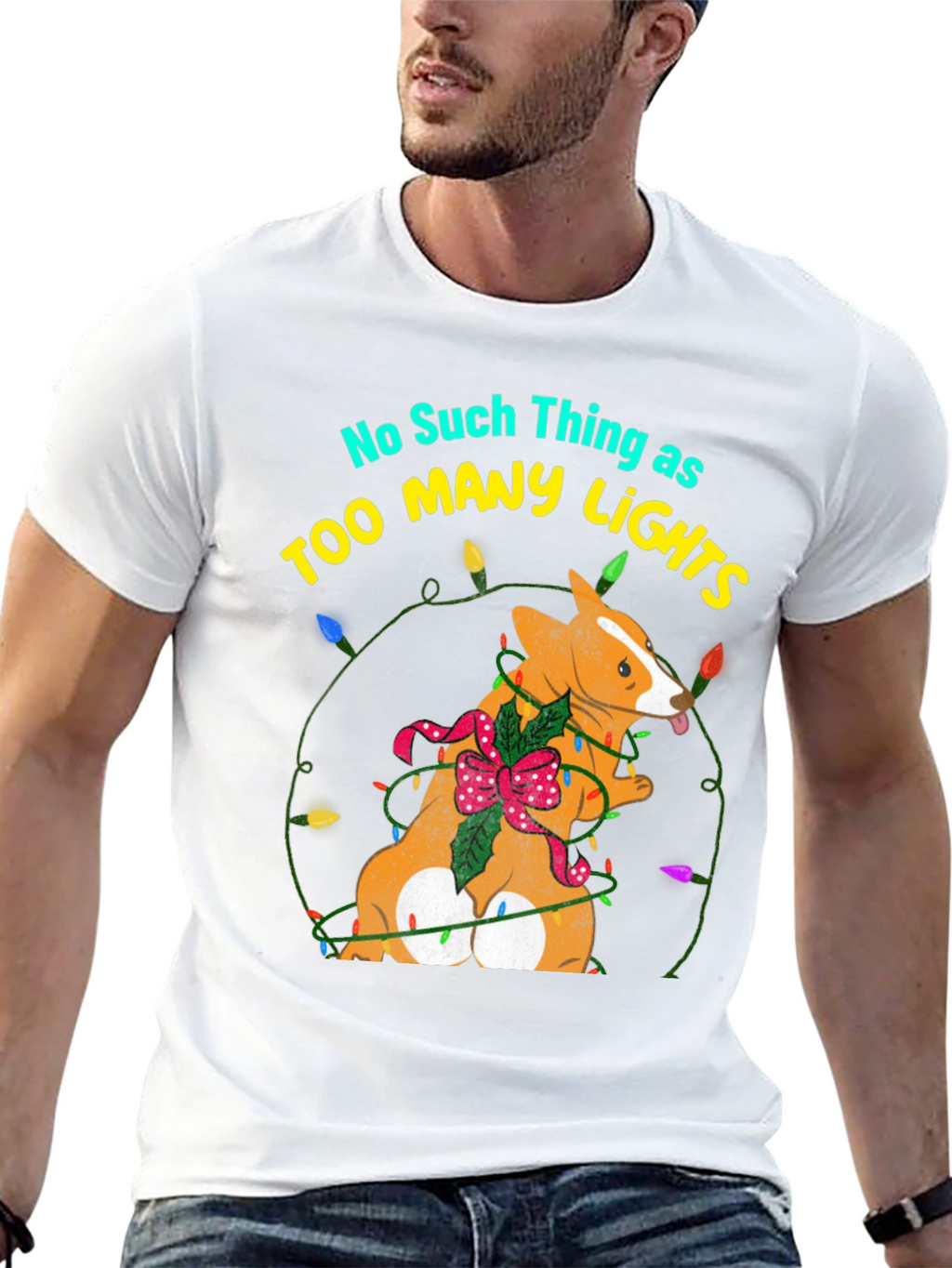 Too Many Lights Corgi Christmas Tee