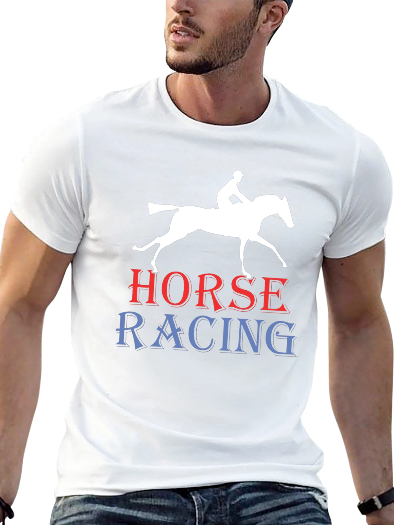 Horse Racing Graphic Tee - Black Cotton T-Shirt
