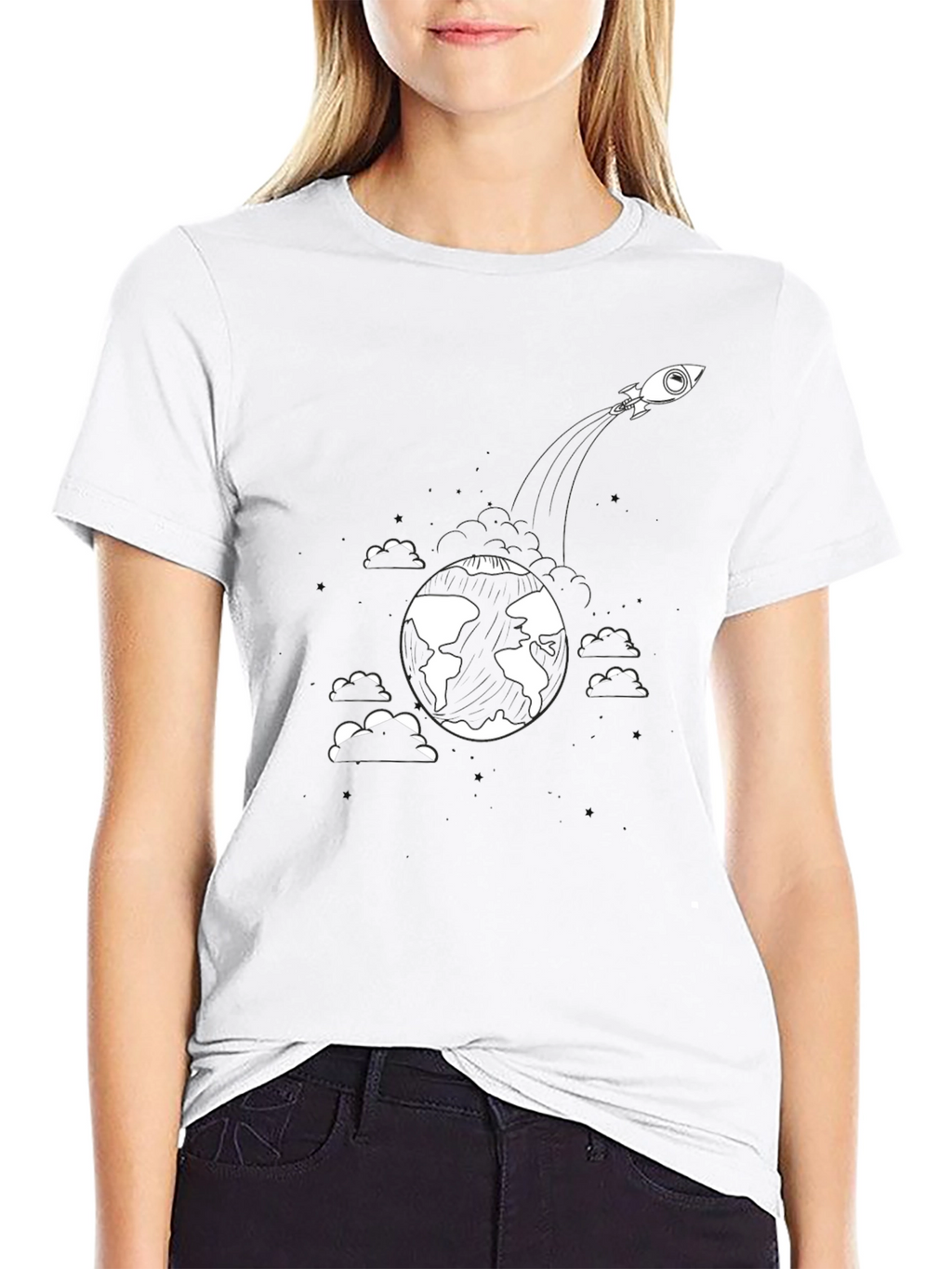 Earth Orbit Rocket Black T-Shirt