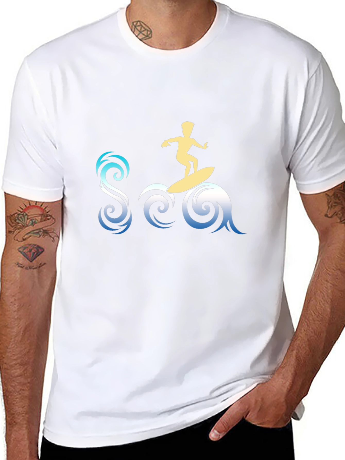 Surfer Sea Graphic Tee - Stylish Black T-Shirt