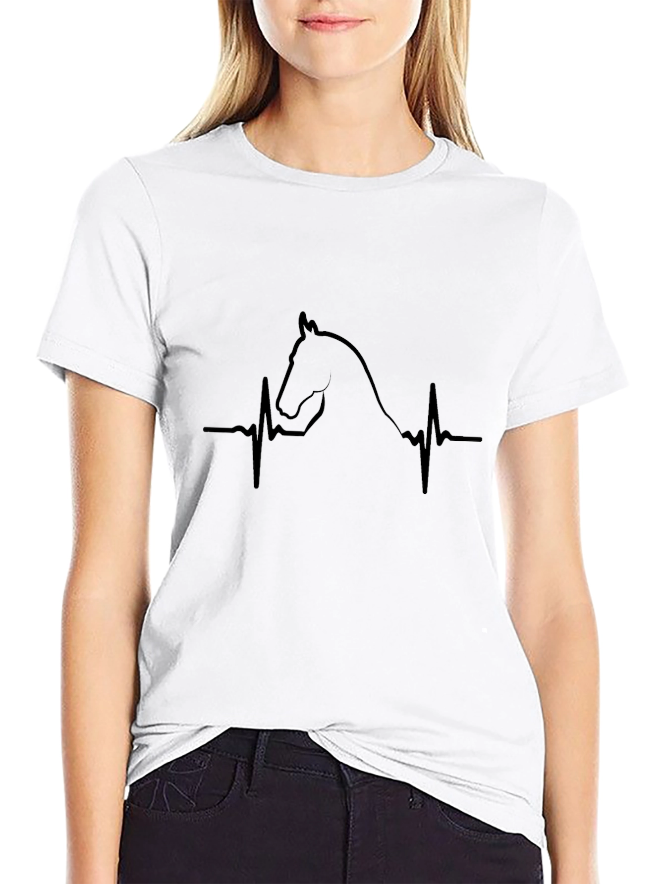 Horse Heartbeat Graphic Tee - Black Cotton T-Shirt