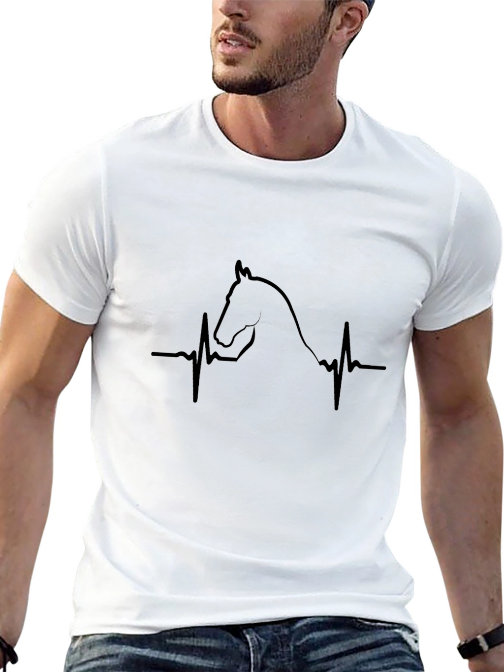 Horse Heartbeat Graphic Tee - Black Cotton T-Shirt