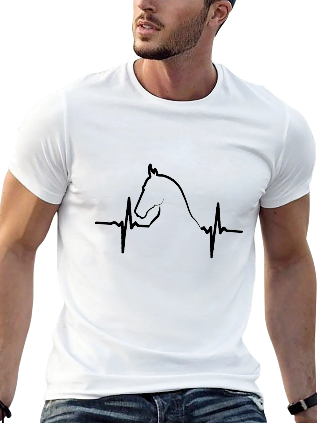 Horse Heartbeat Graphic Tee - Black Cotton T-Shirt