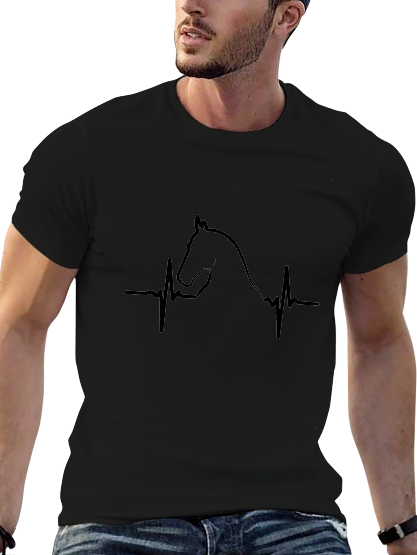 Horse Heartbeat Graphic Tee - Black Cotton T-Shirt