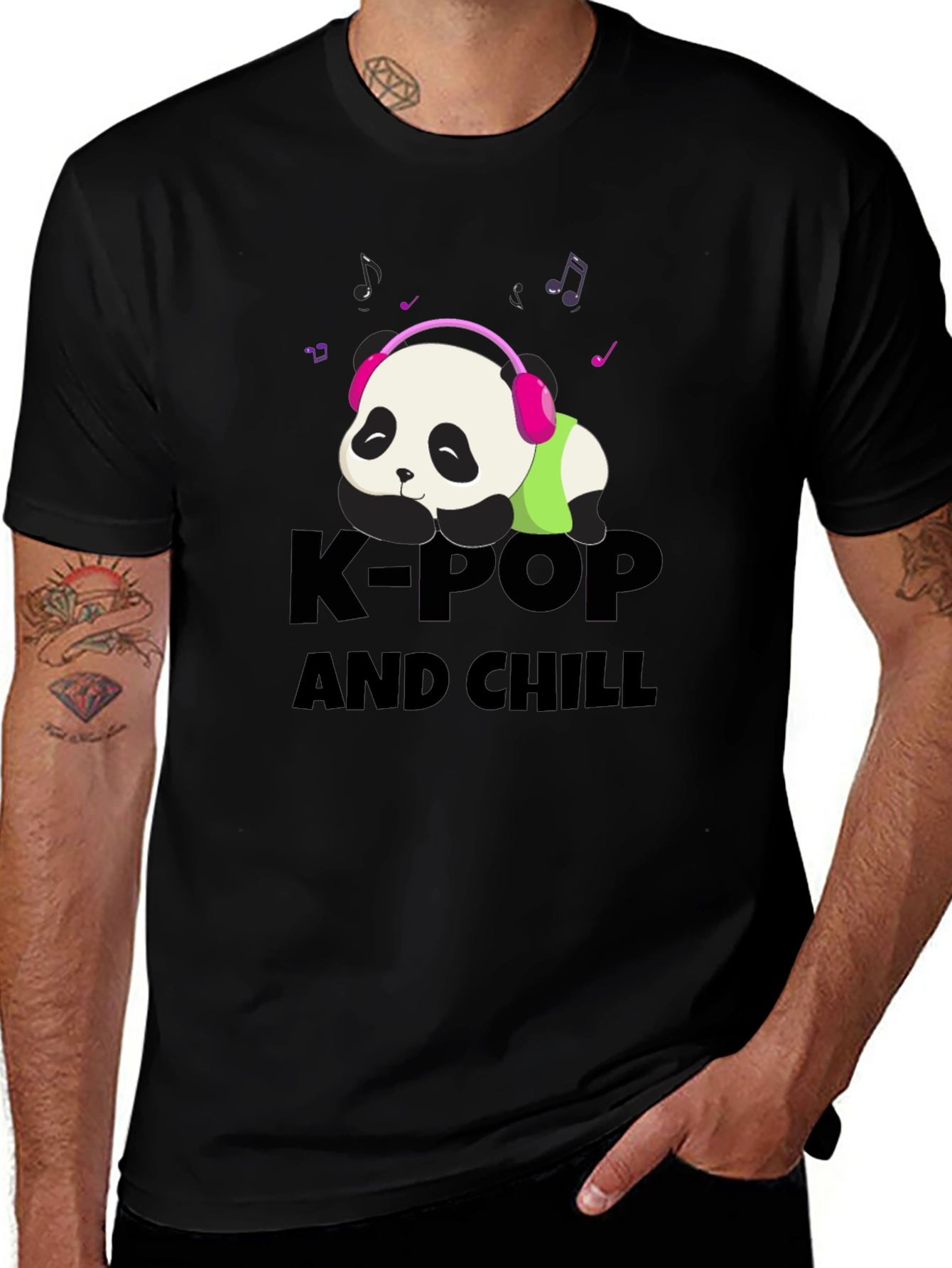 K-Pop and Chill Panda Tee - Black