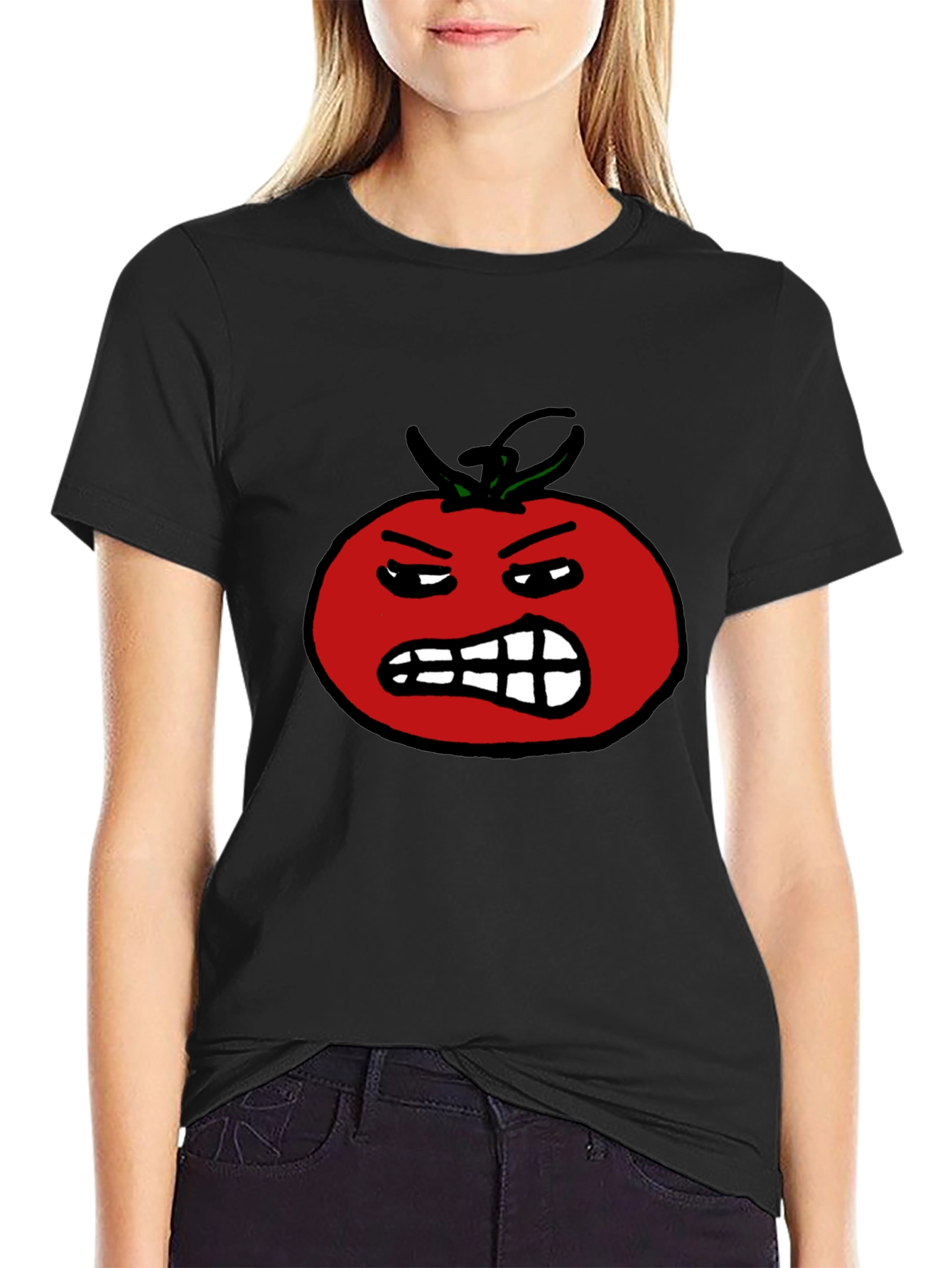 Angry Tomato Graphic Tee - Bold & Funny Black T-Shirt