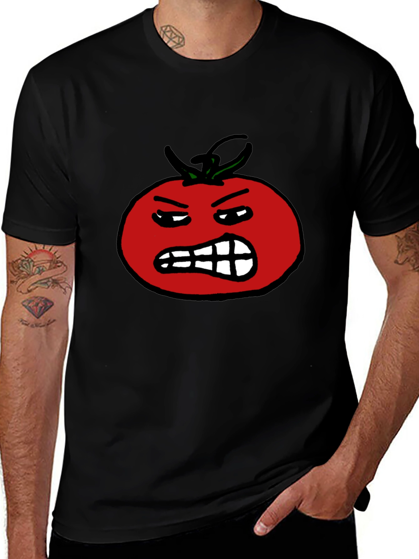 Angry Tomato Graphic Tee - Bold & Funny Black T-Shirt