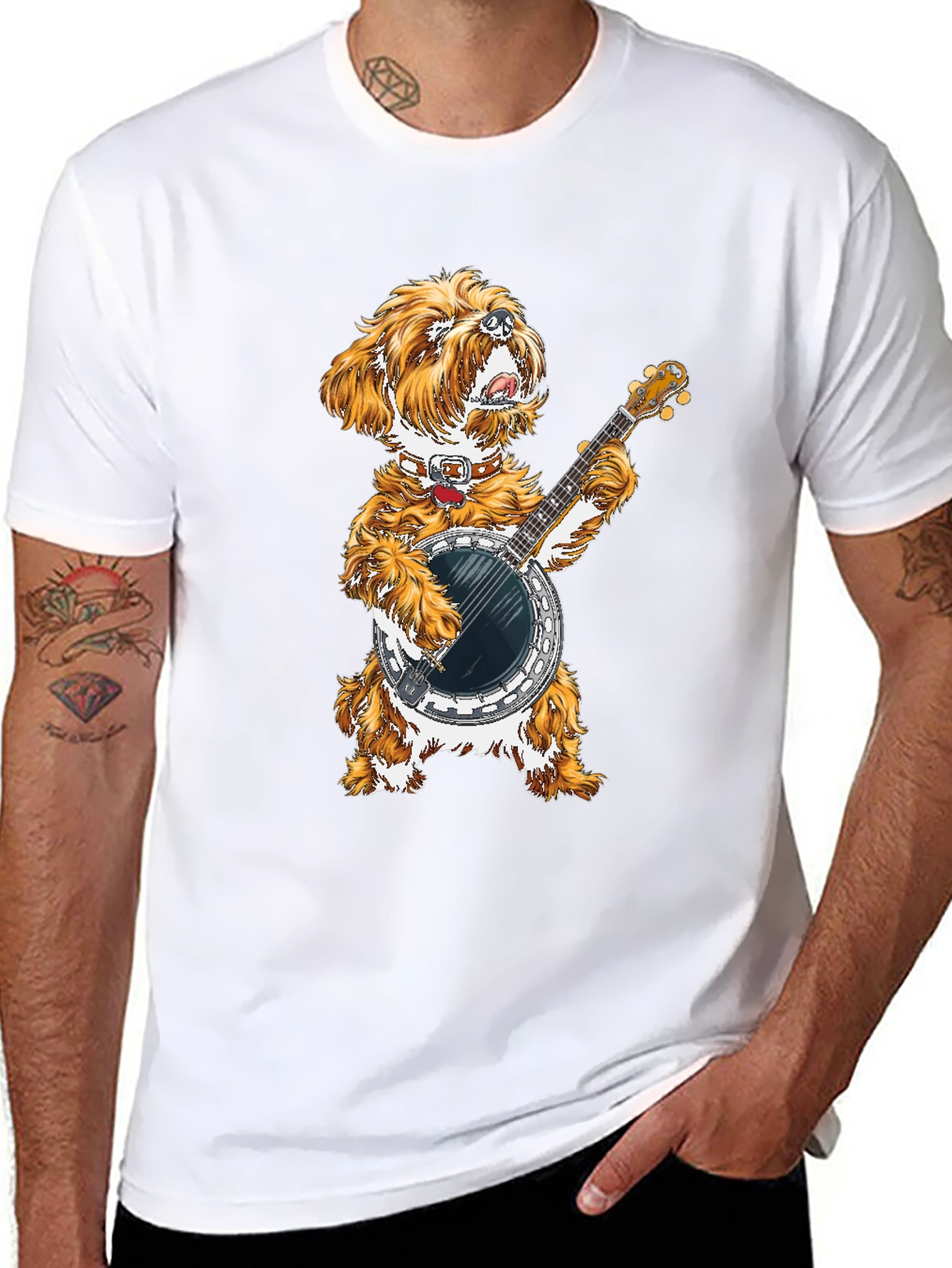 Dog Playing Banjo Graphic Tee