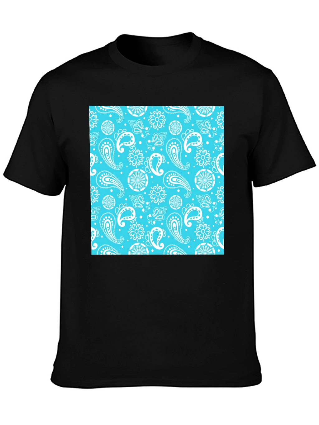 Black Tee with Blue Bandana Print