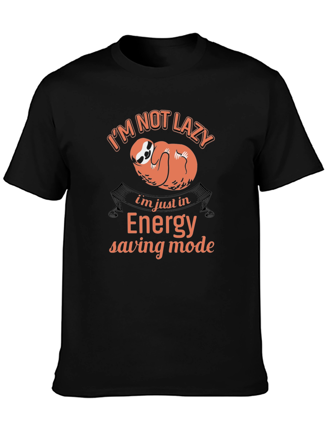 Funny Sloth Energy Saving Mode Black T-Shirt