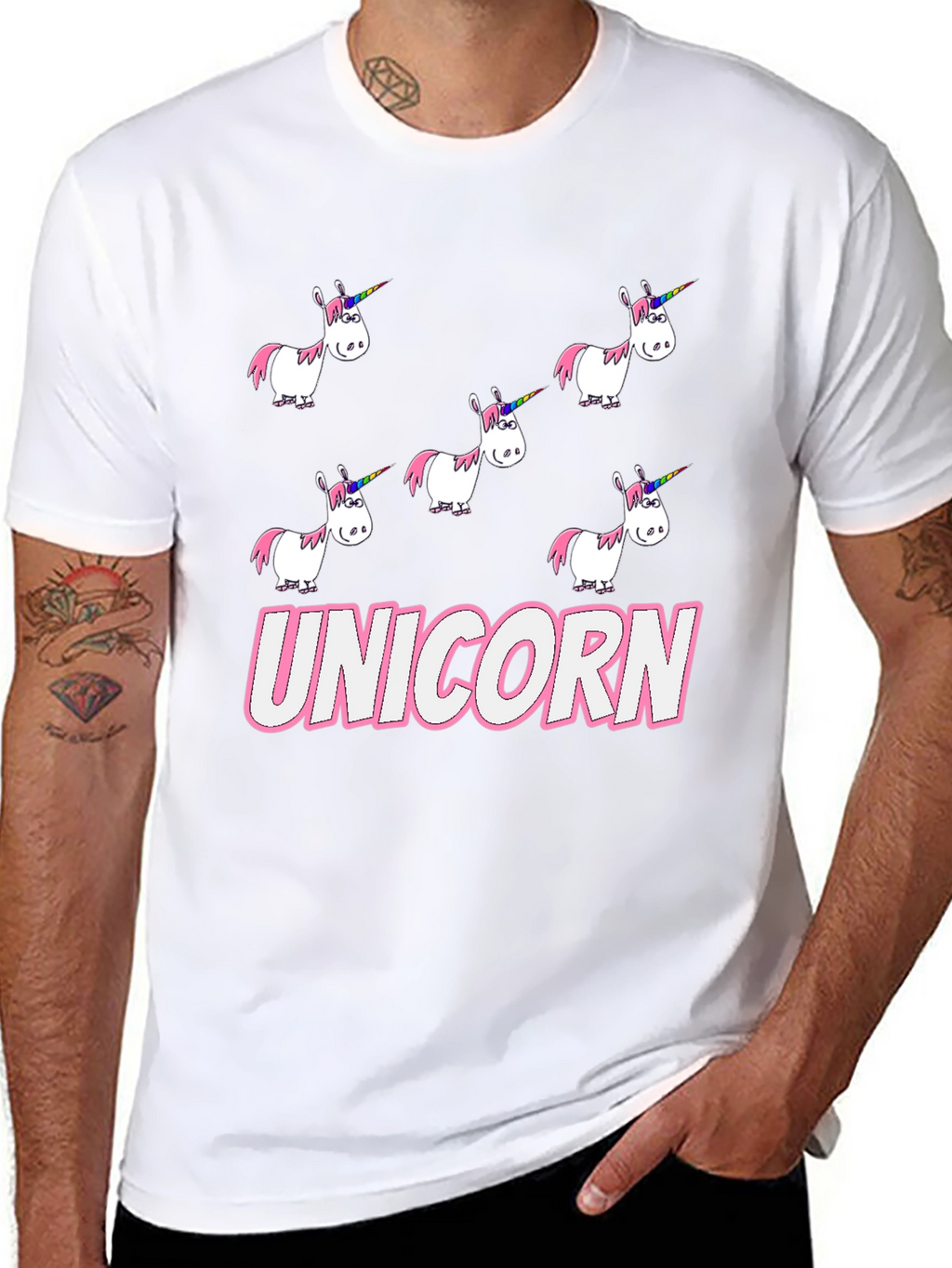 Unicorn Cartoon Print Black T-Shirt
