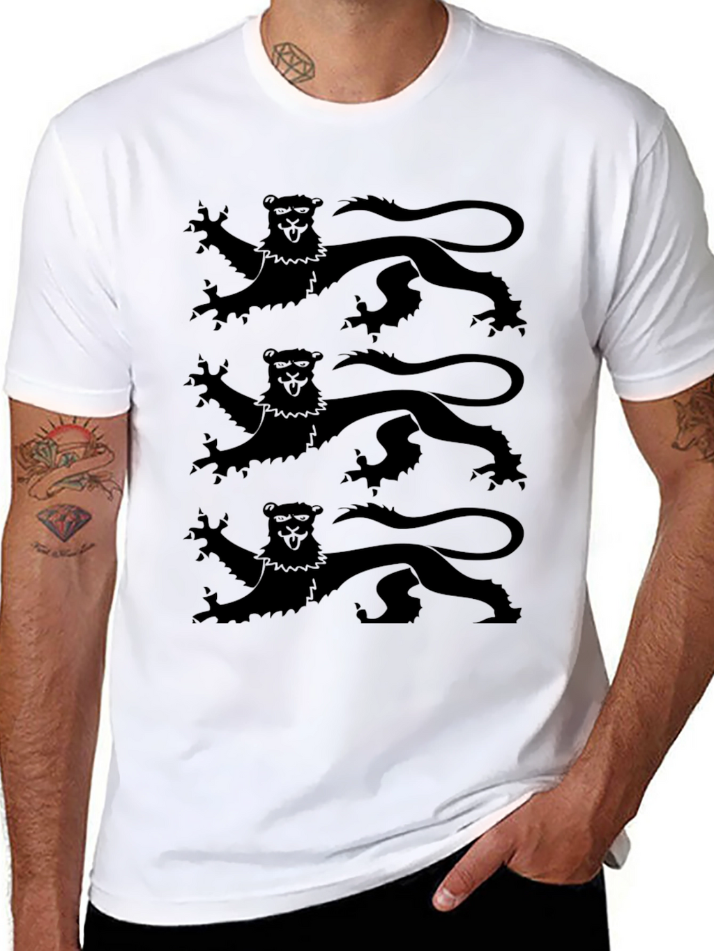 Black T-Shirt with Triple Lion Rampant Design