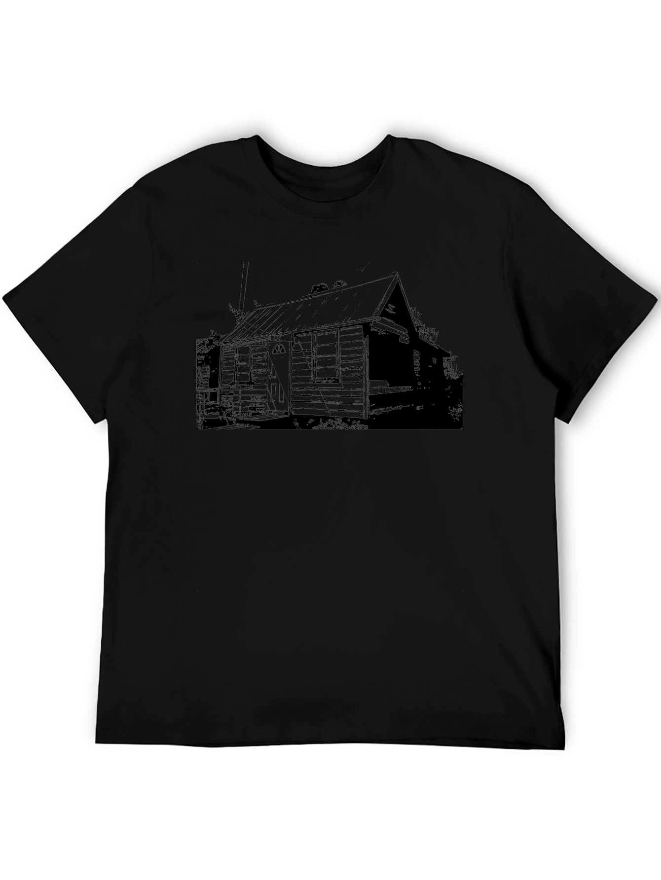 Rustic Cabin Print Black T-Shirt