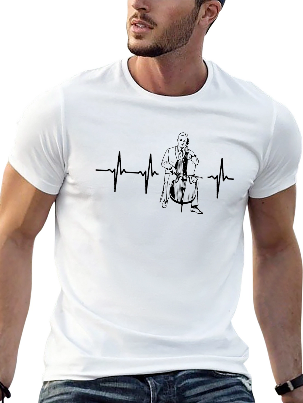 Cello Heartbeat T-Shirt - Musician ECG Tee