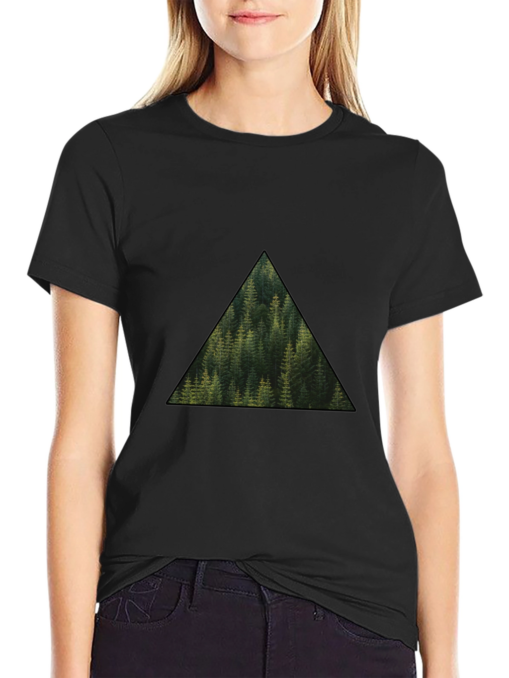 Nature Lovers Triangle Forest Graphic Tee - Black