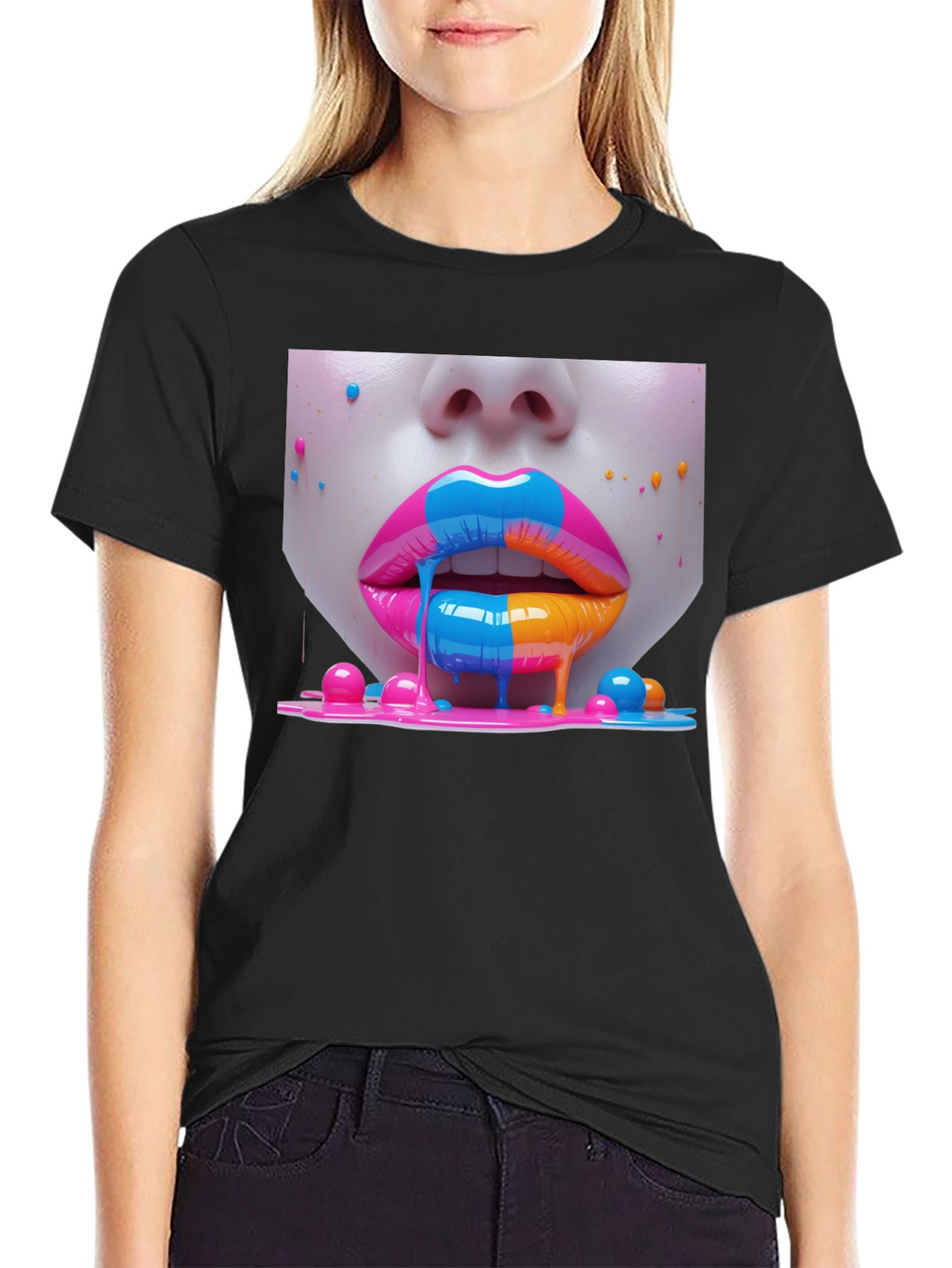 Vibrant Lips Graphic Tee - Unisex Black T-Shirt