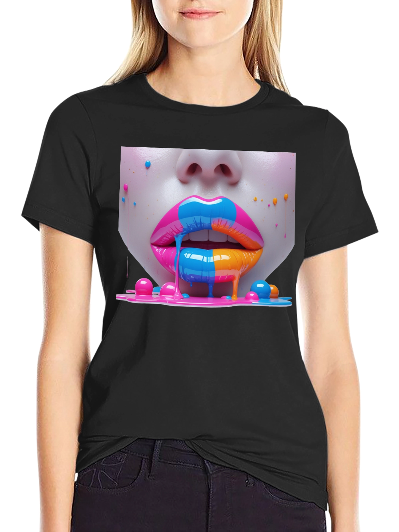 Vibrant Lips Graphic Tee - Unisex Black T-Shirt