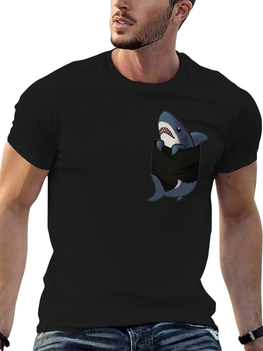 Shark Pocket Graphic T-Shirt - Black
