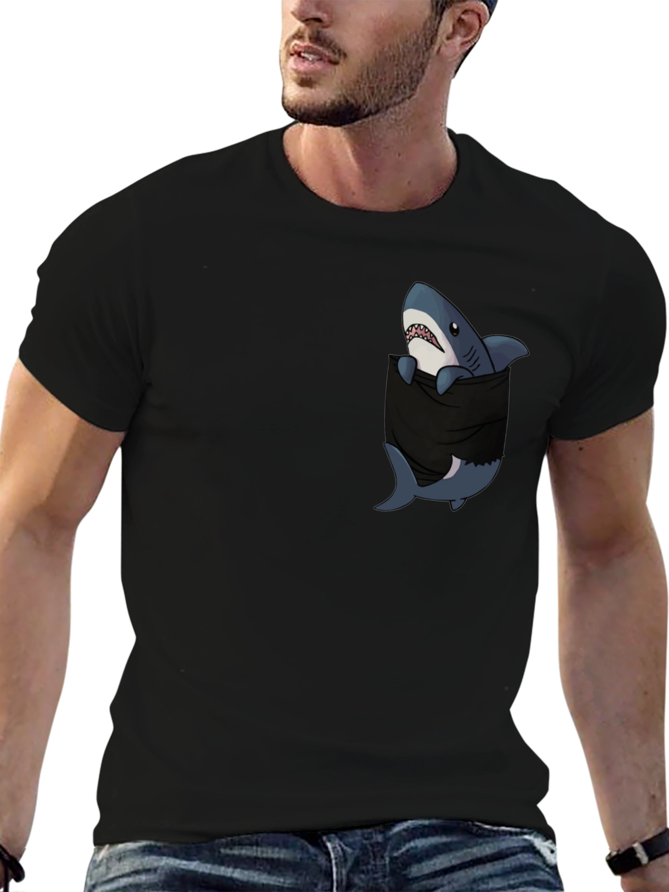 Shark Pocket Graphic T-Shirt - Black