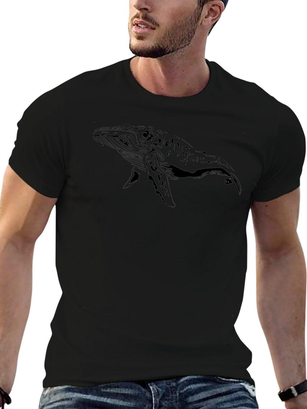 Whale Graphic Black T-Shirt - Classic Crew Neck Tee