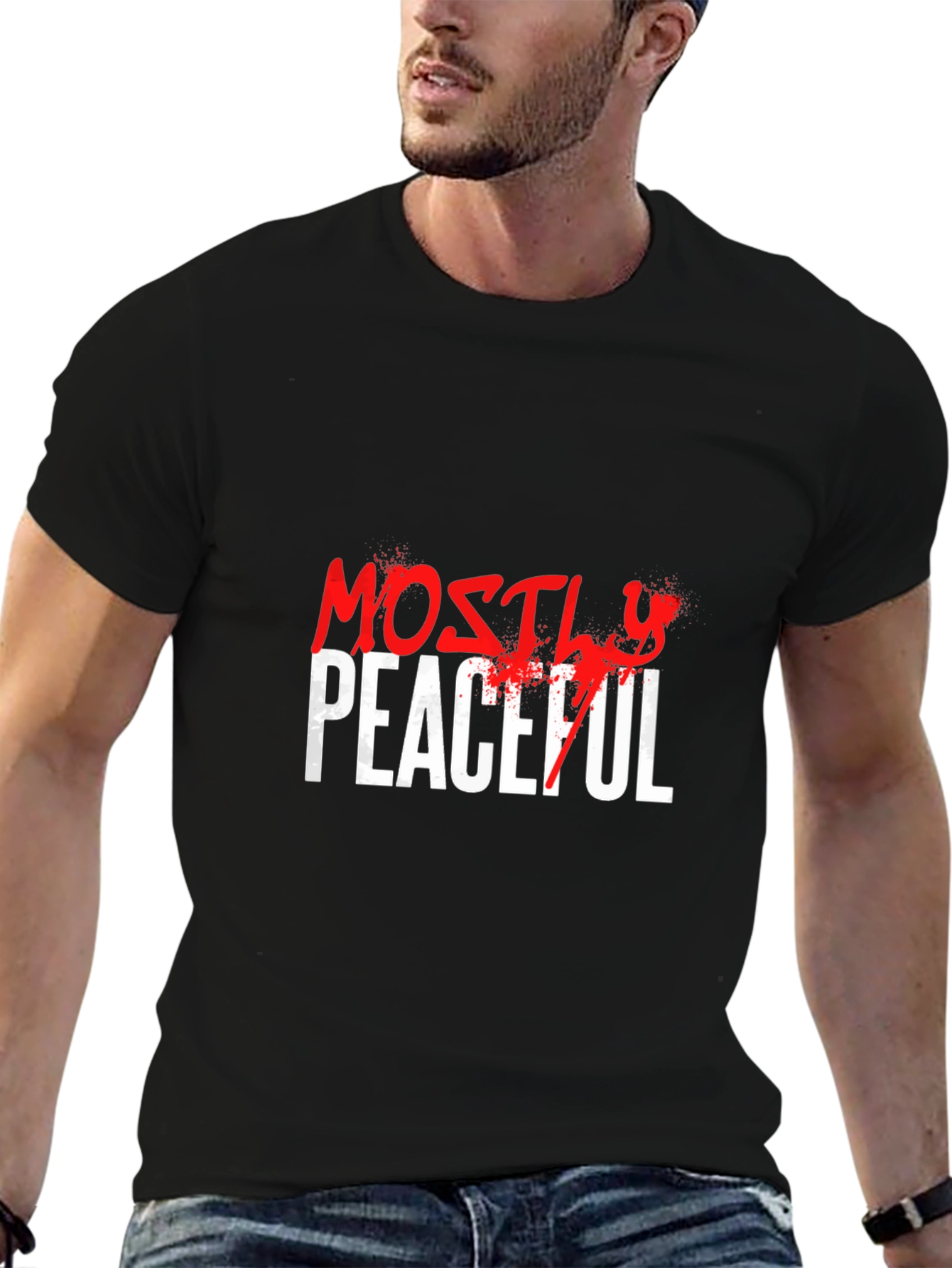 Mostly Peaceful Graphic T-Shirt - Black Casual Tee