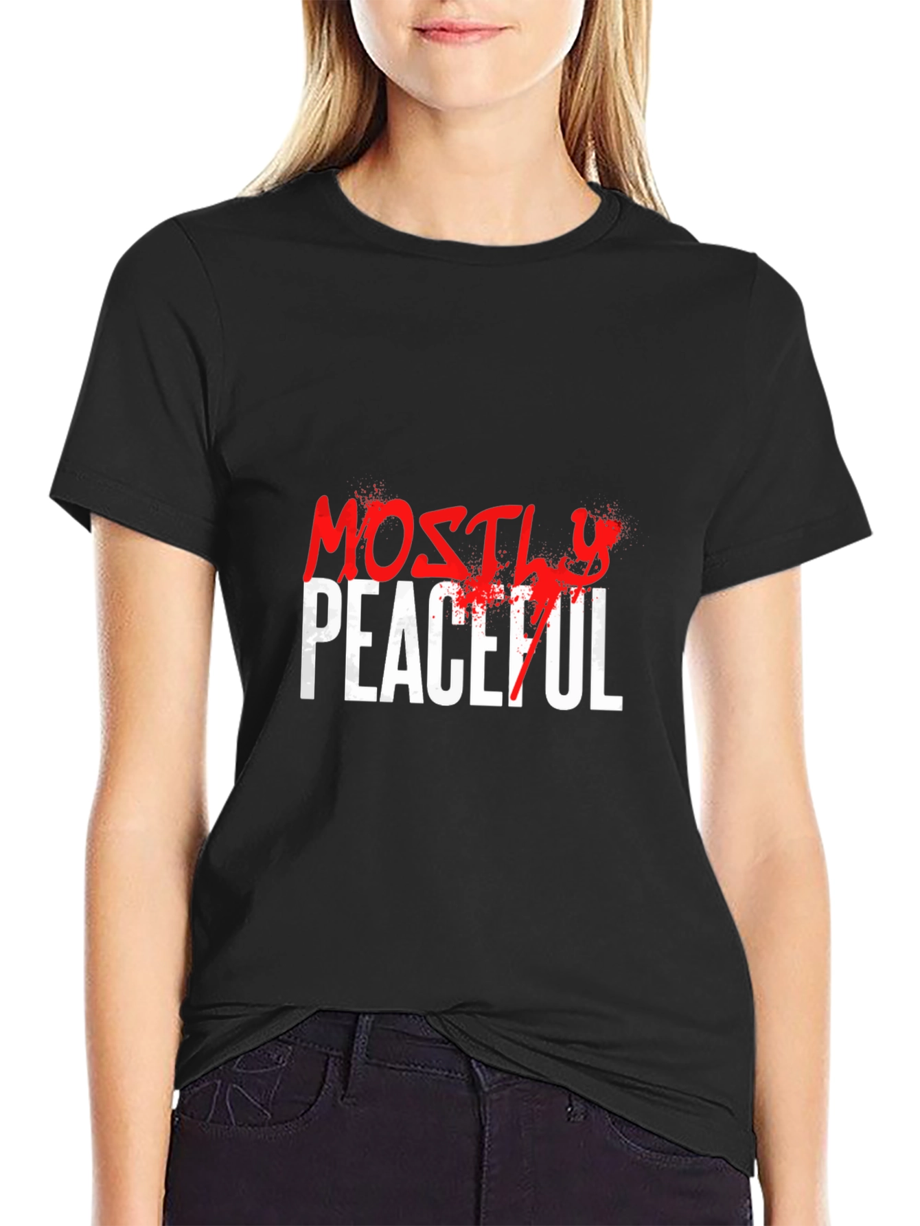 Mostly Peaceful Graphic T-Shirt - Black Casual Tee
