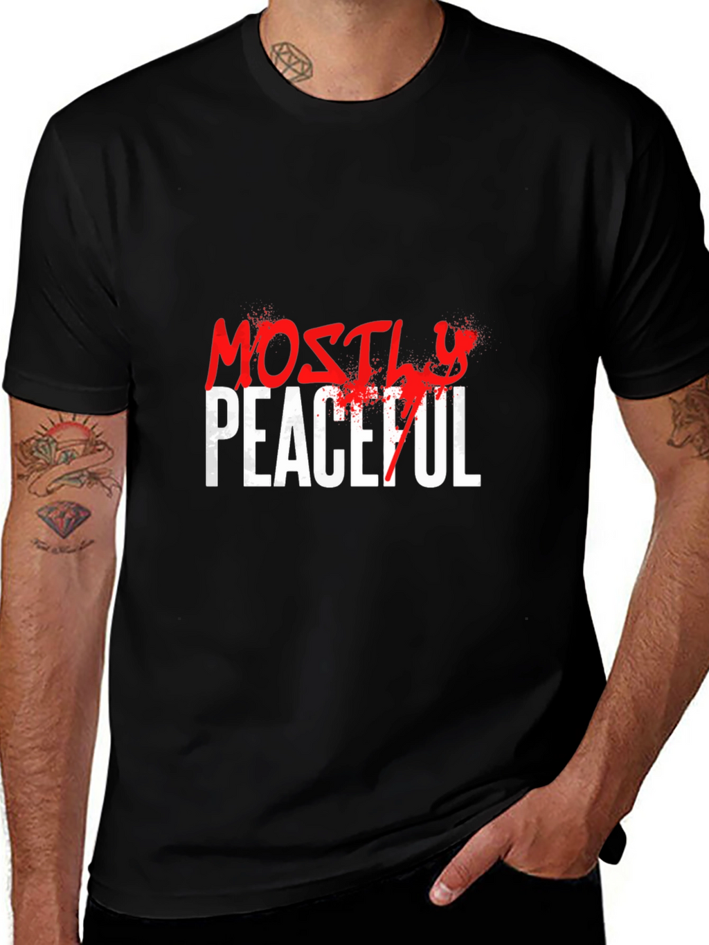 Mostly Peaceful Graphic T-Shirt - Black Casual Tee