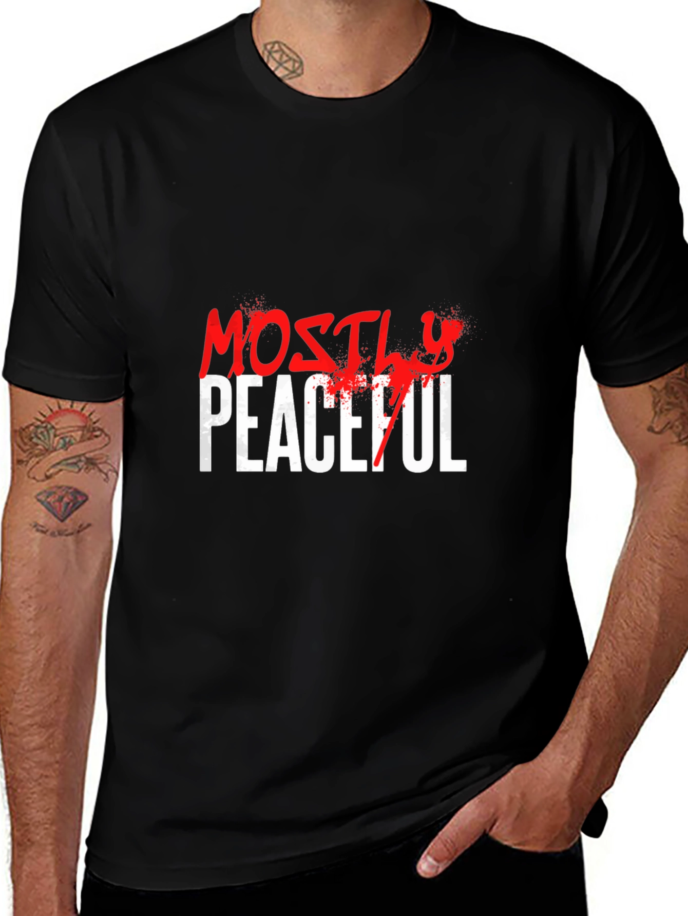 Mostly Peaceful Graphic T-Shirt - Black Casual Tee