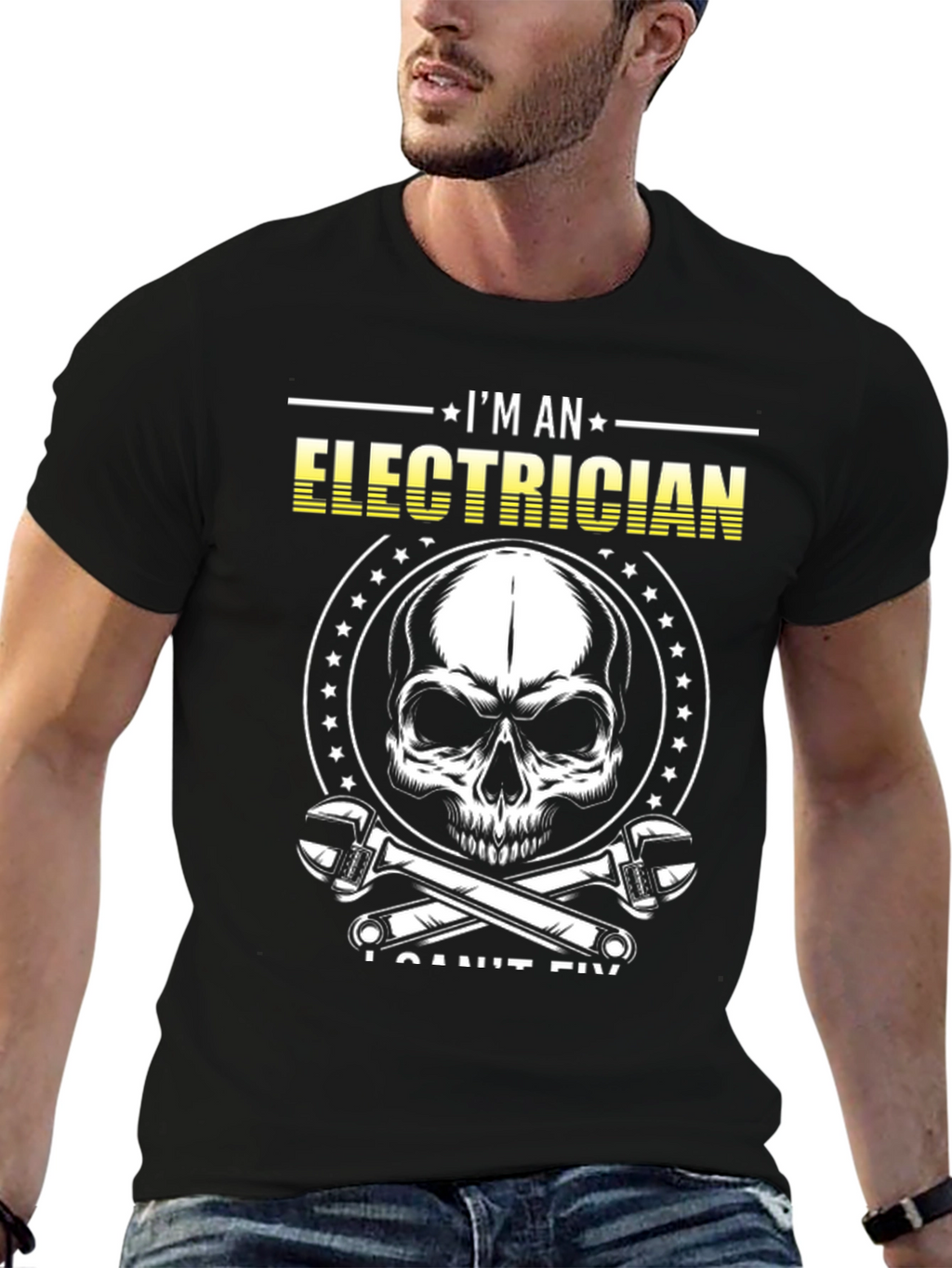 Electrician Skull Graphic T-Shirt - Funny Job Tee