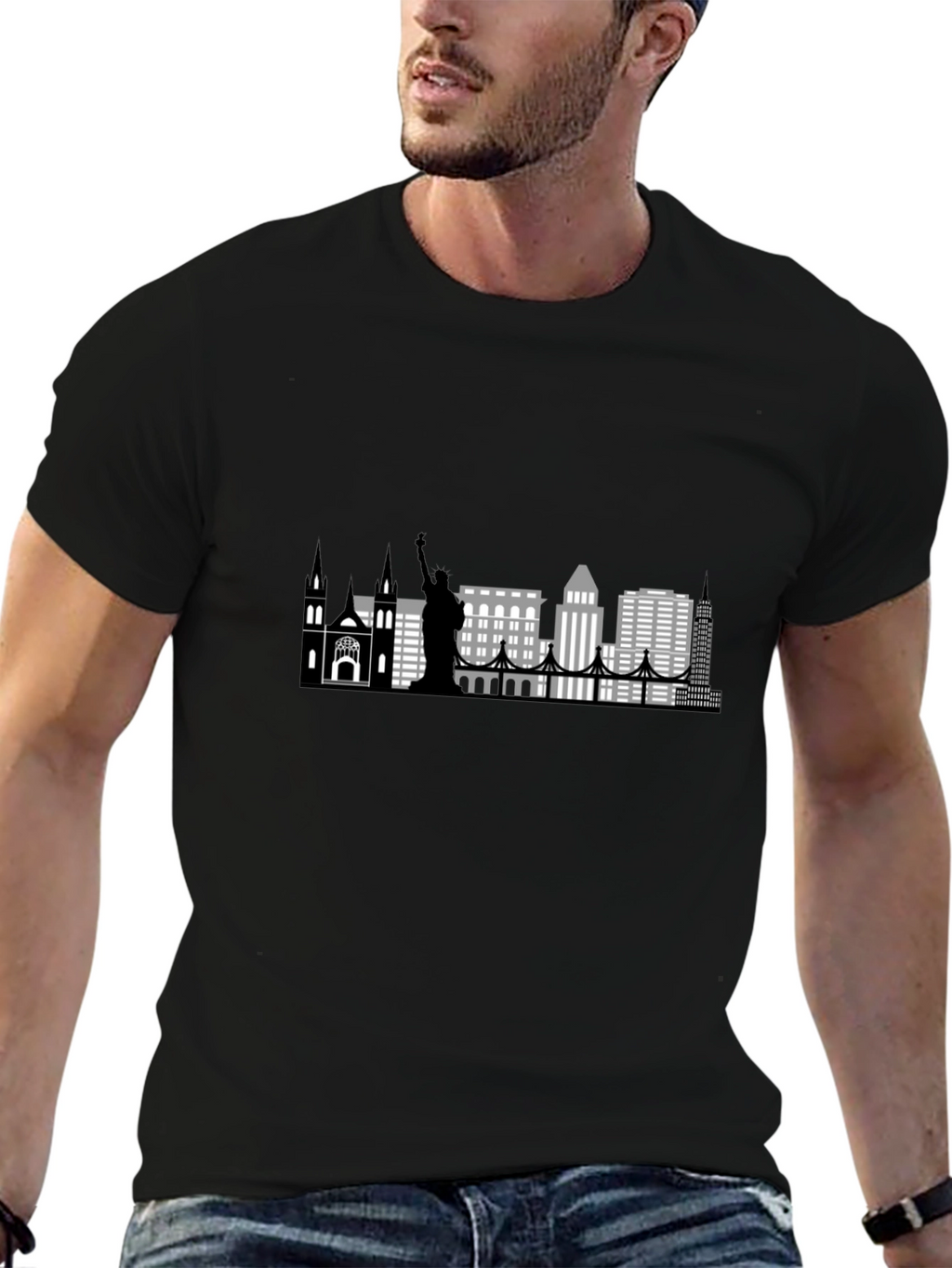 New York Skyline Graphic T-Shirt - Black