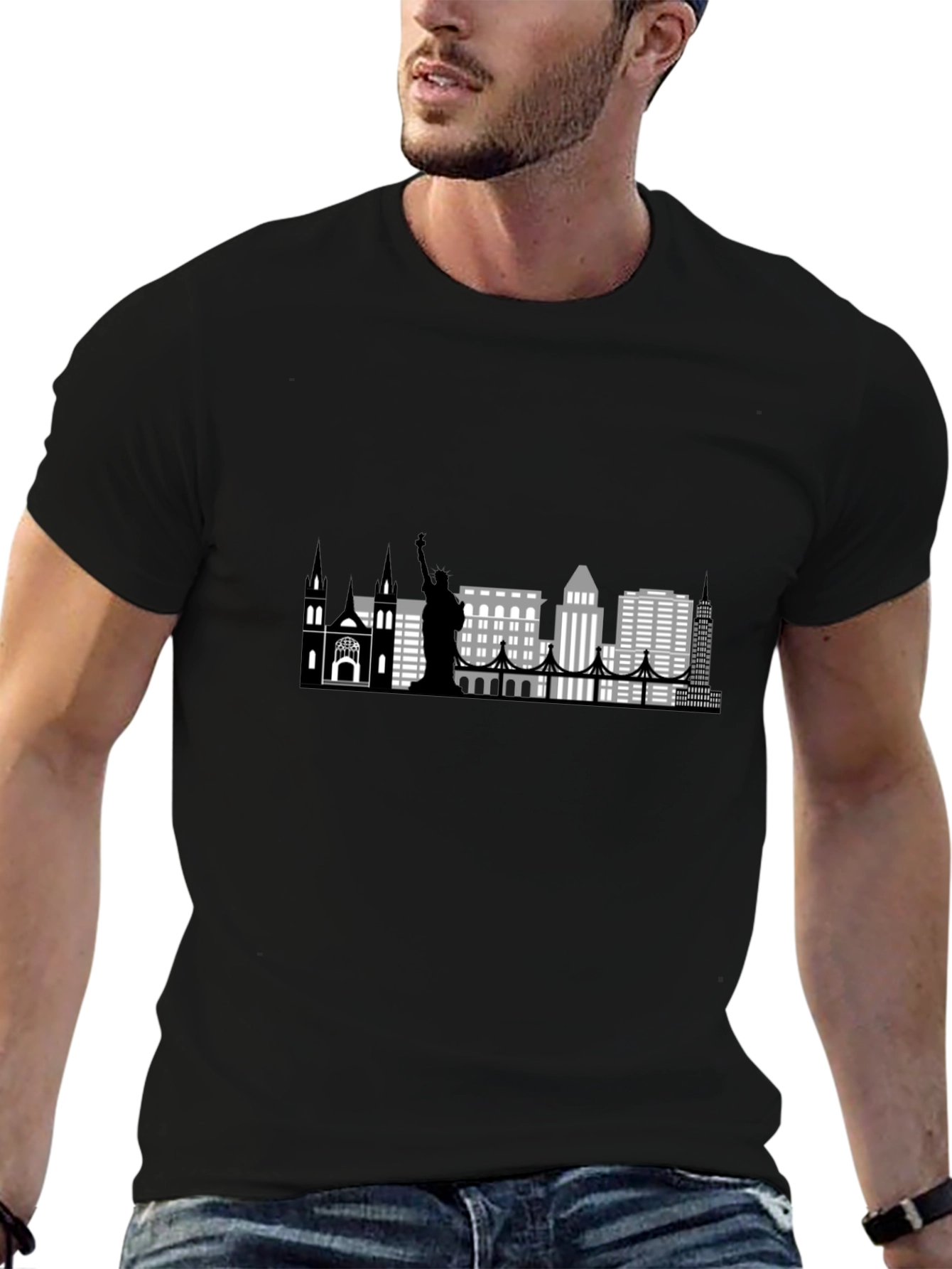 New York Skyline Graphic T-Shirt - Black