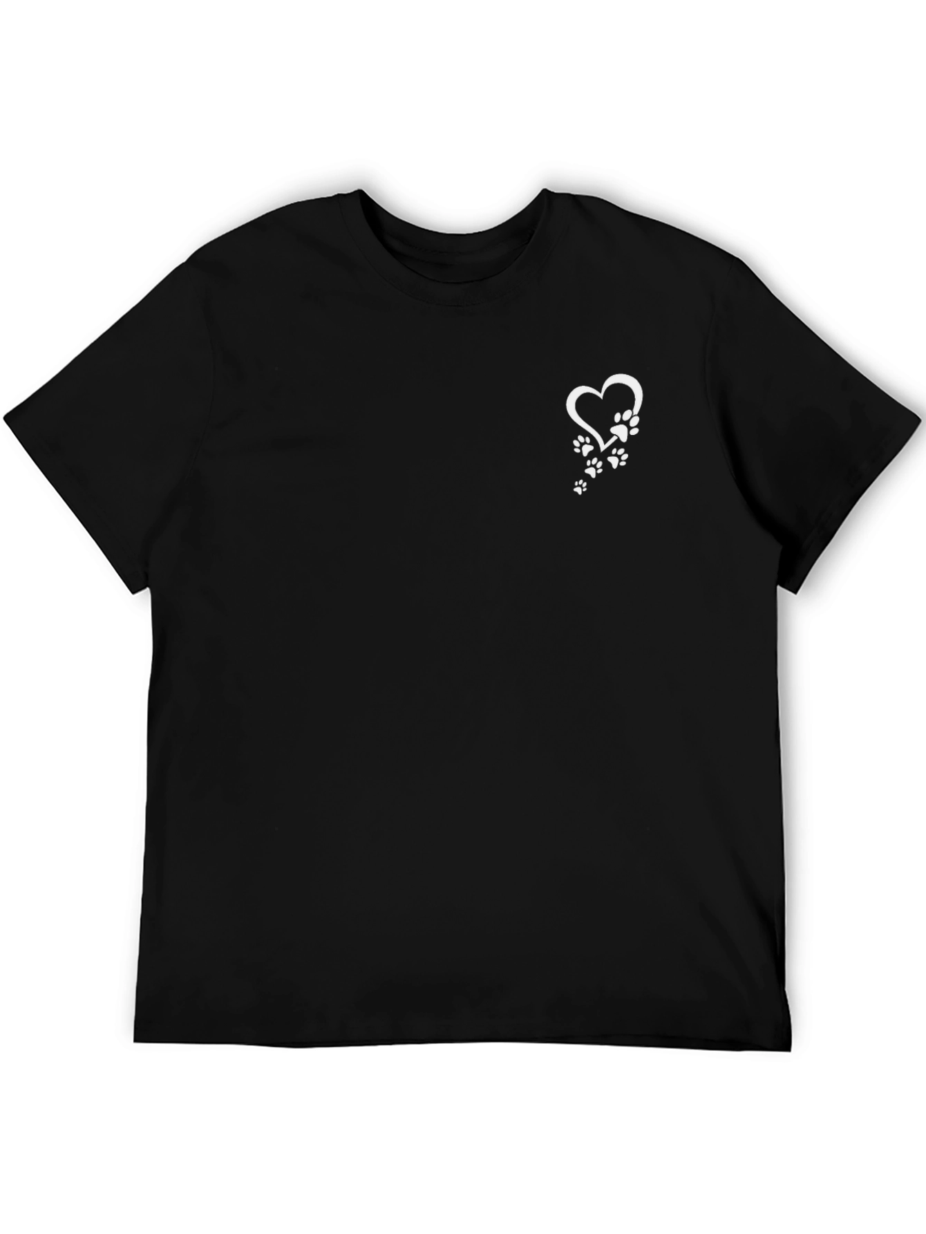 Heart Paw Print Mens Black T-Shirt