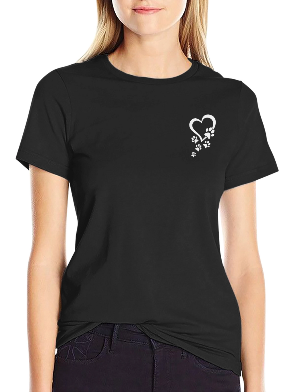 Heart Paw Print Mens Black T-Shirt