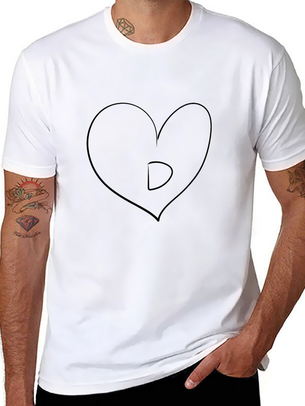 Heart Letter D Black T-Shirt - Mens Graphic Tee