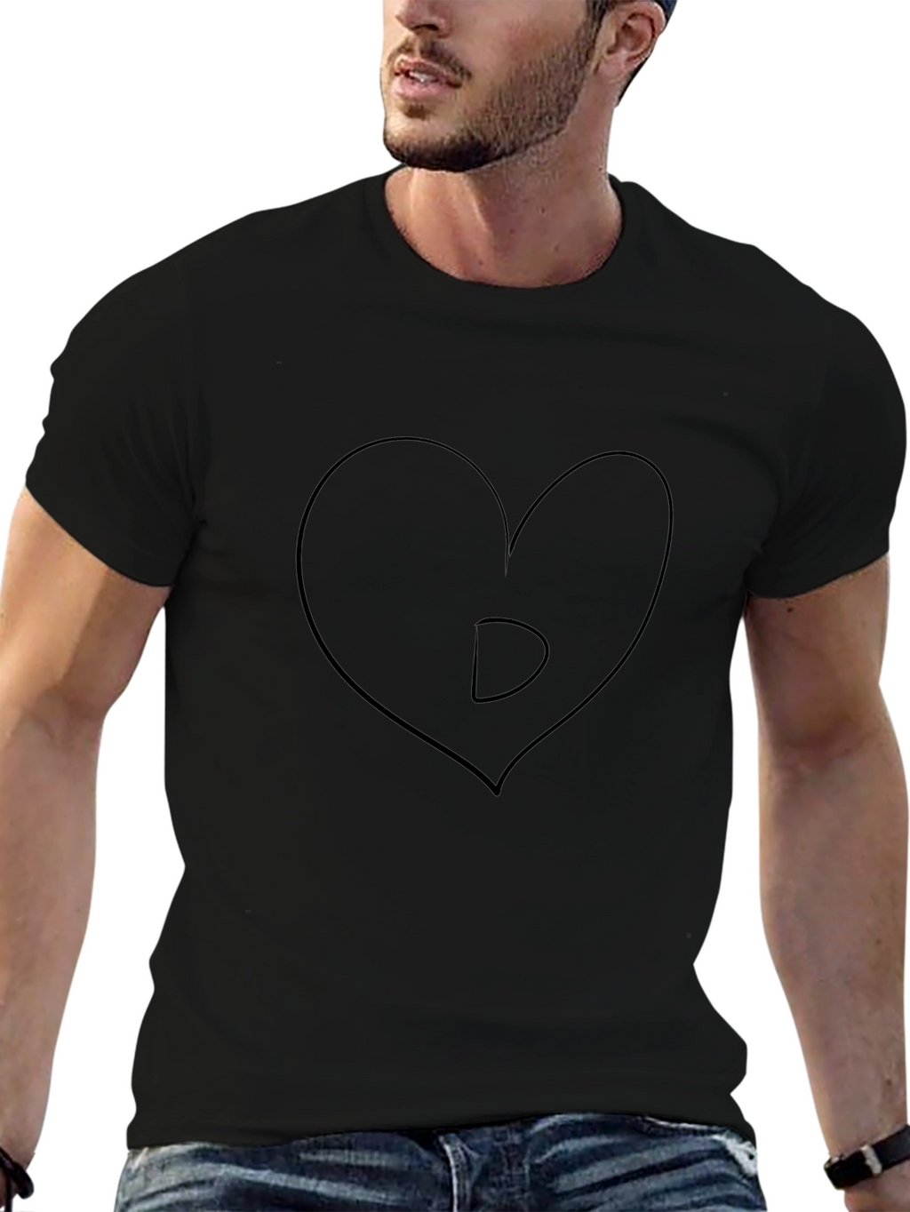 Heart Letter D Black T-Shirt - Mens Graphic Tee