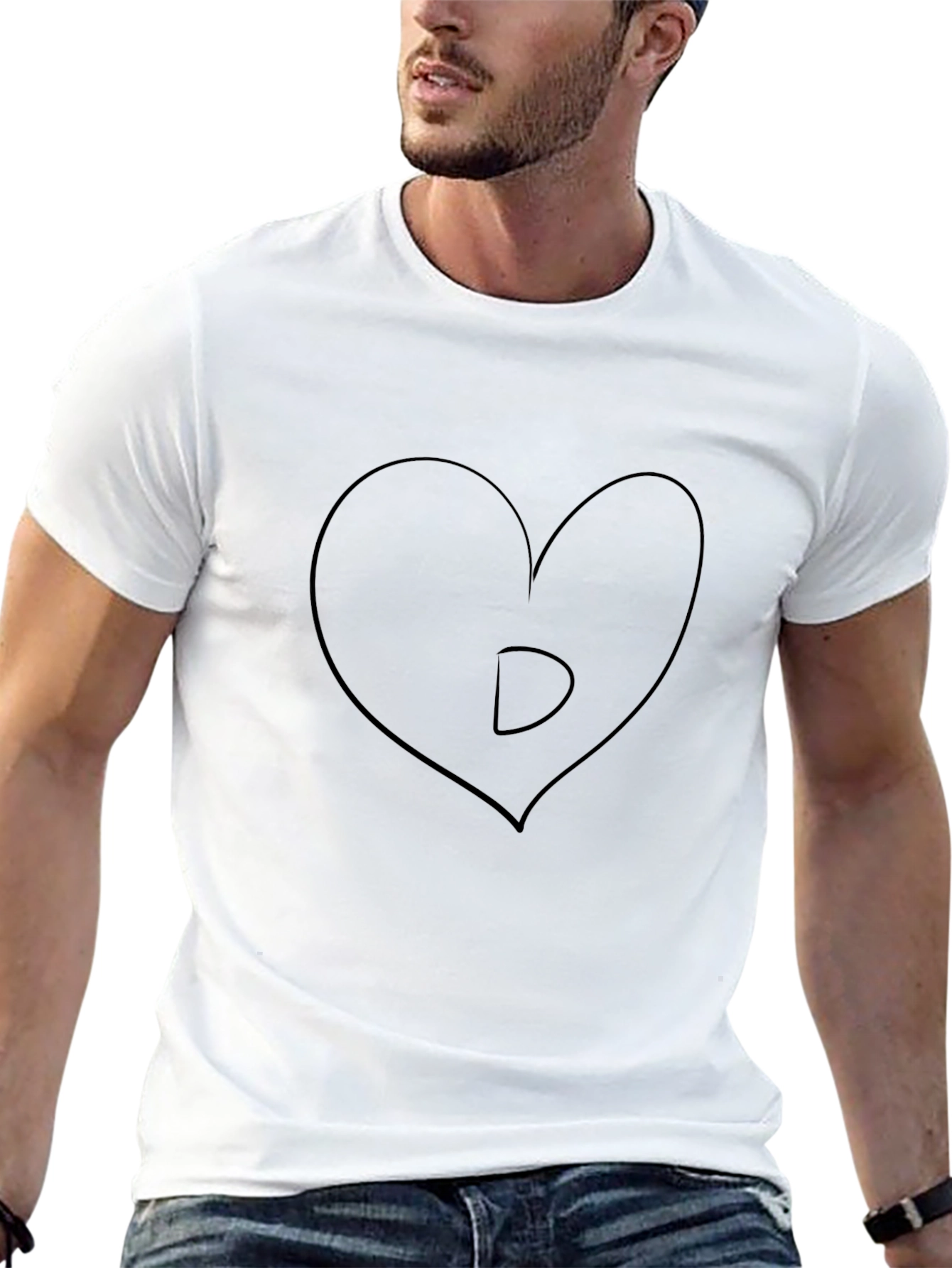 Heart Letter D Black T-Shirt - Mens Graphic Tee
