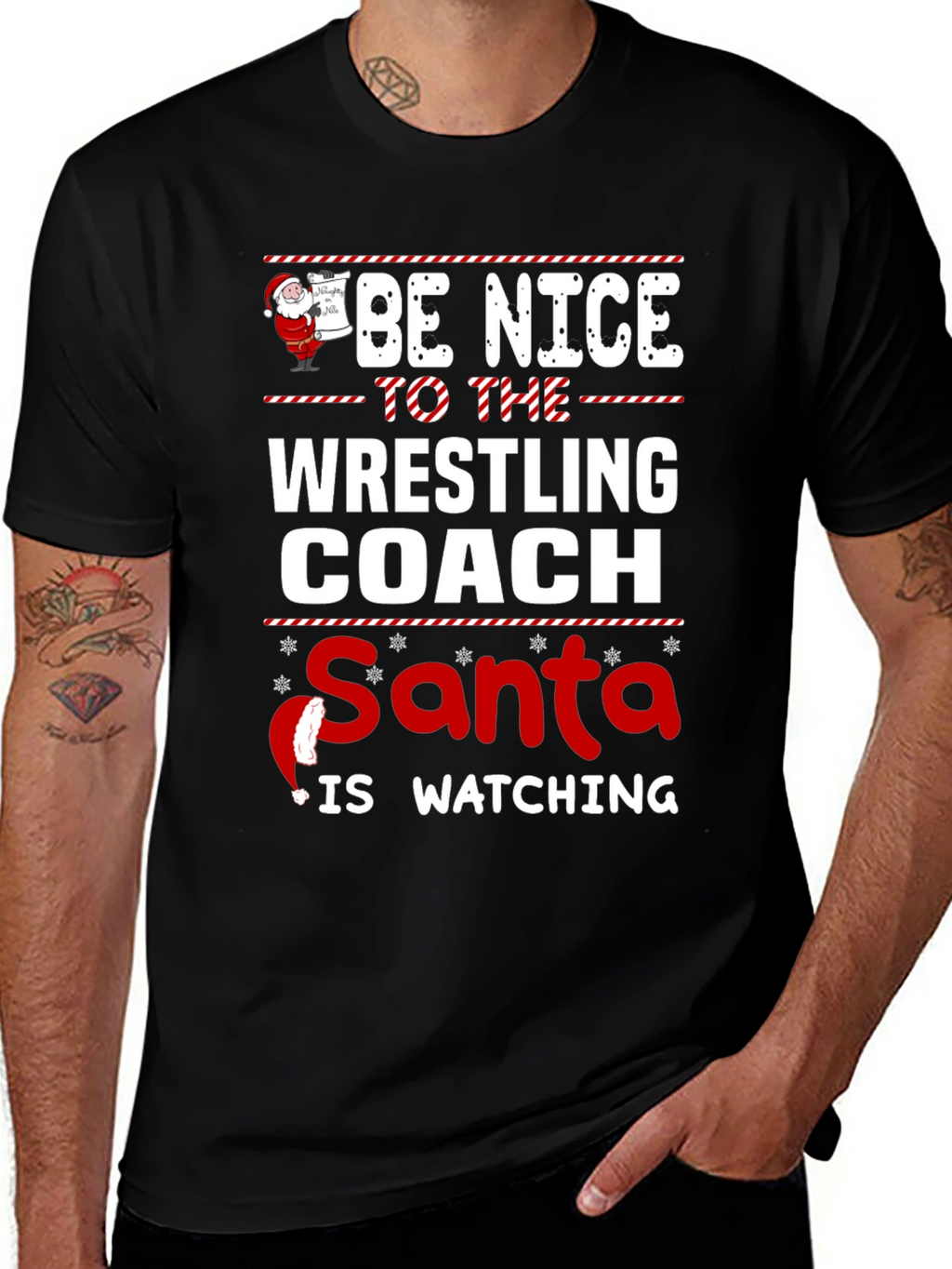 Funny Wrestling Coach Christmas Santa Watching T-Shirt