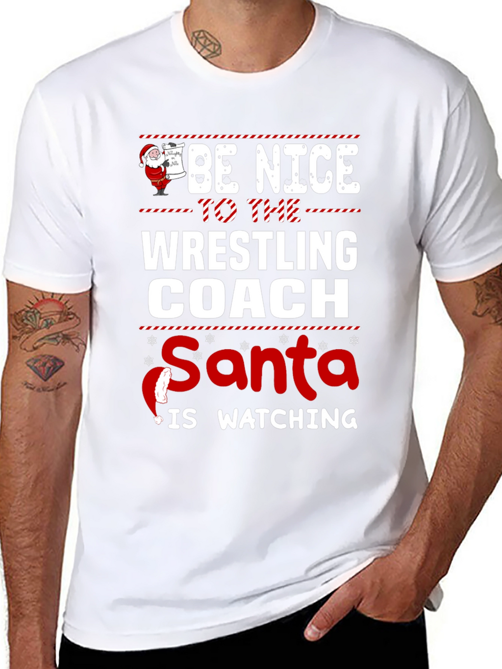 Funny Wrestling Coach Christmas Santa Watching T-Shirt