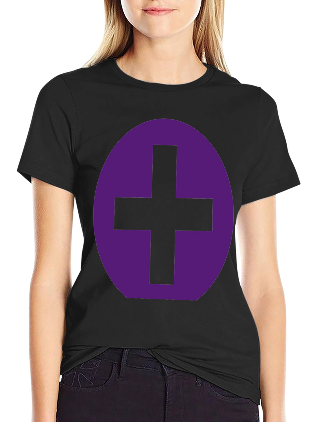 Purple Plus Sign Graphic Black T-Shirt