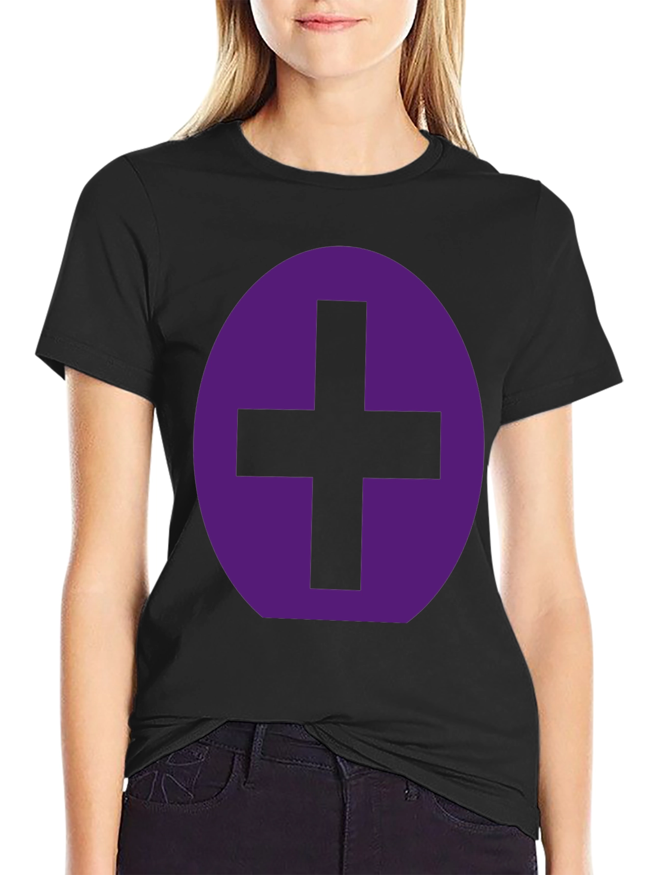 Purple Plus Sign Graphic Black T-Shirt