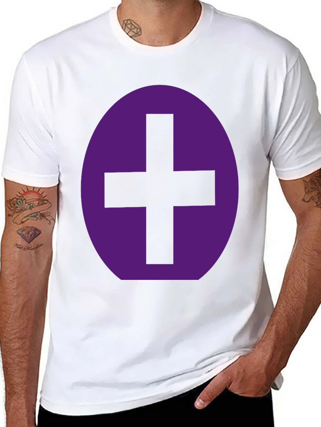 Purple Plus Sign Graphic Black T-Shirt