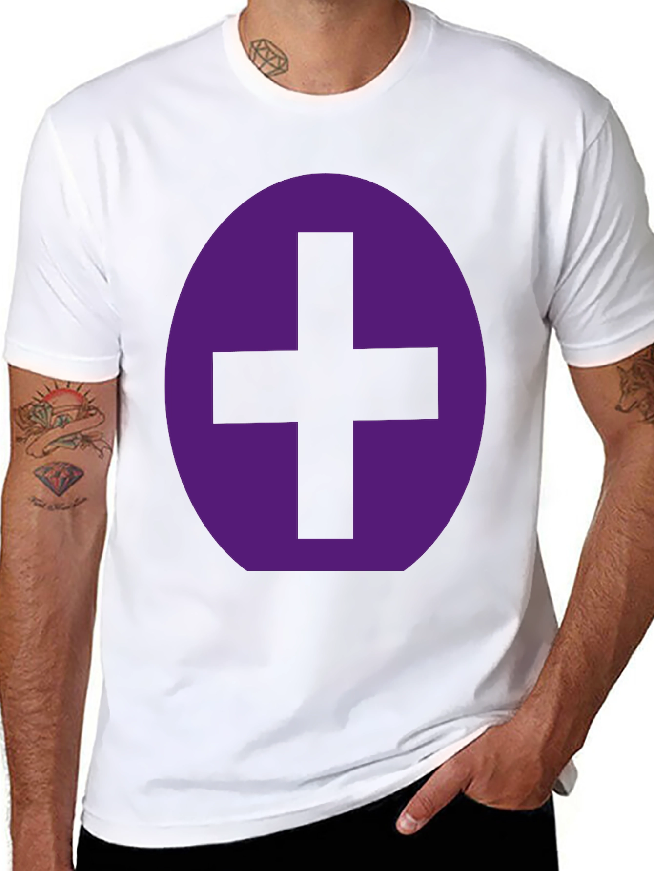 Purple Plus Sign Graphic Black T-Shirt